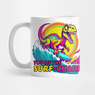 Anime Dinosaur Surfing Funny Mug